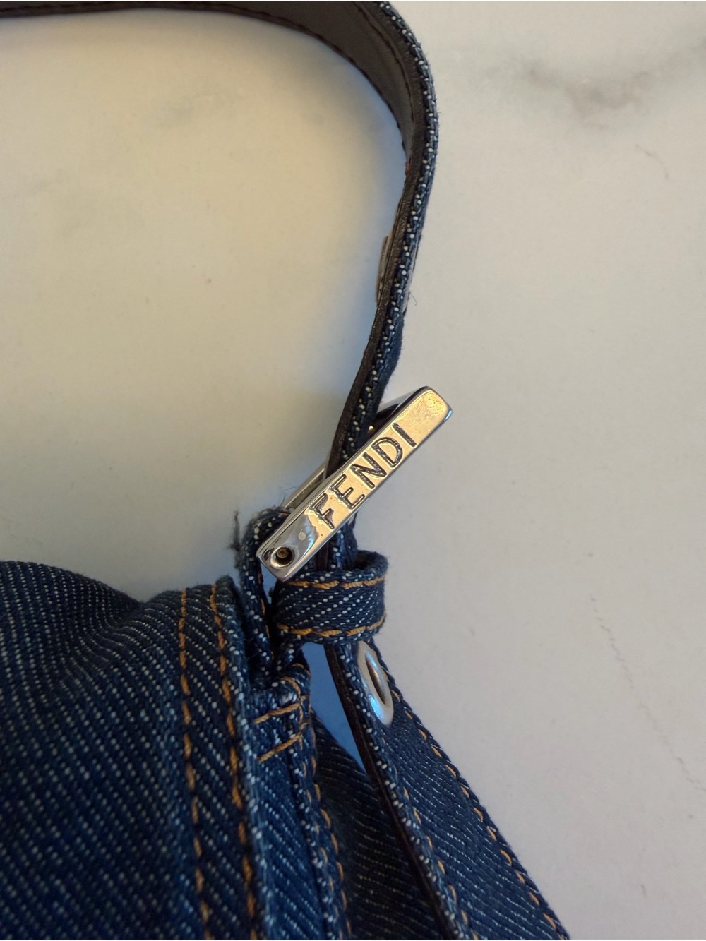 Fendi Denim Baguette Shoulder Bag - Dark Blue with Silver Hardware - Picture 2 of 8